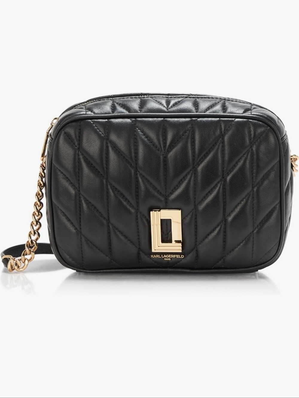 Karl Lagerfeld Paris Lafayette Black Quilted Crossbody with Gold Hardware
